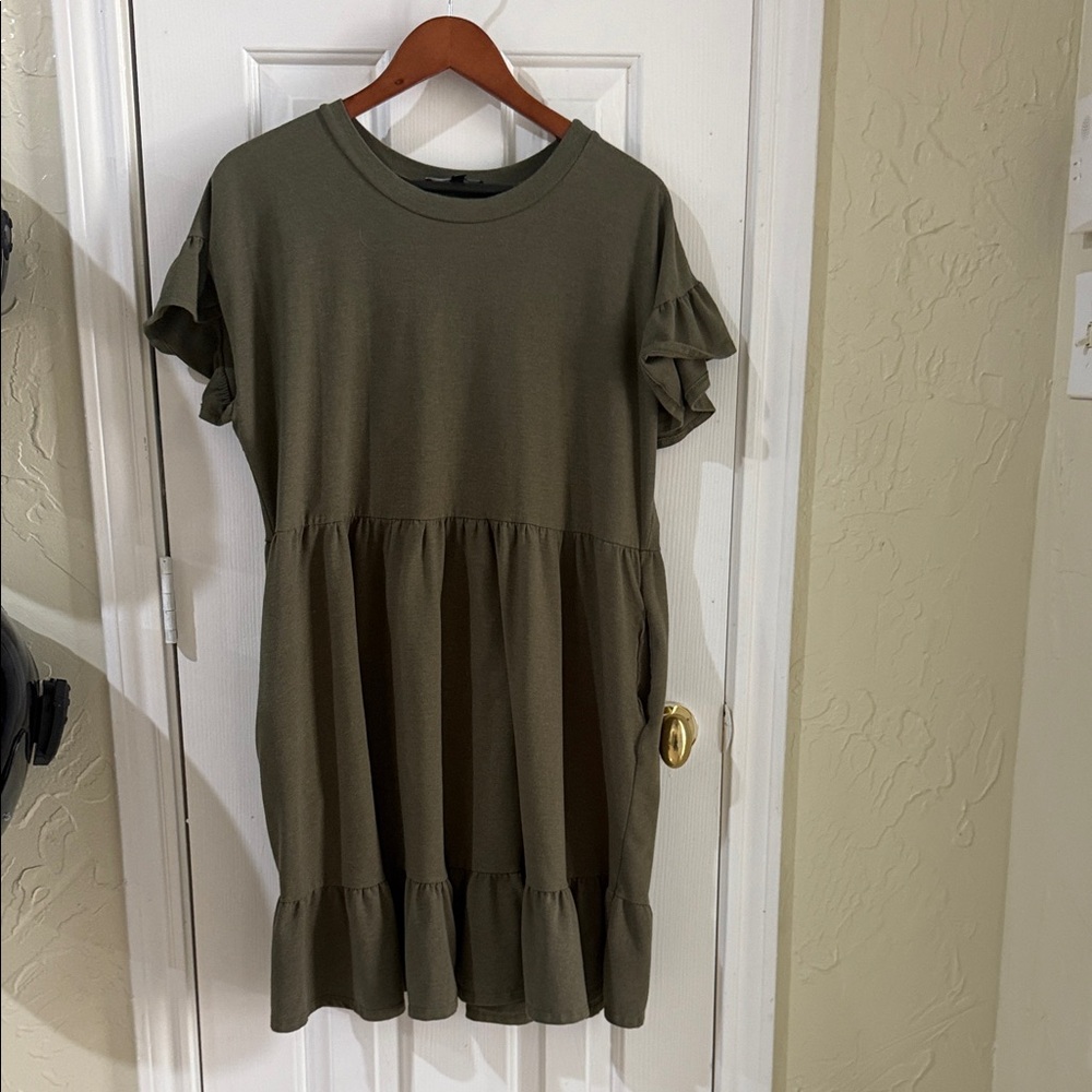 Lulu's Olive Casual Ruffle Dress